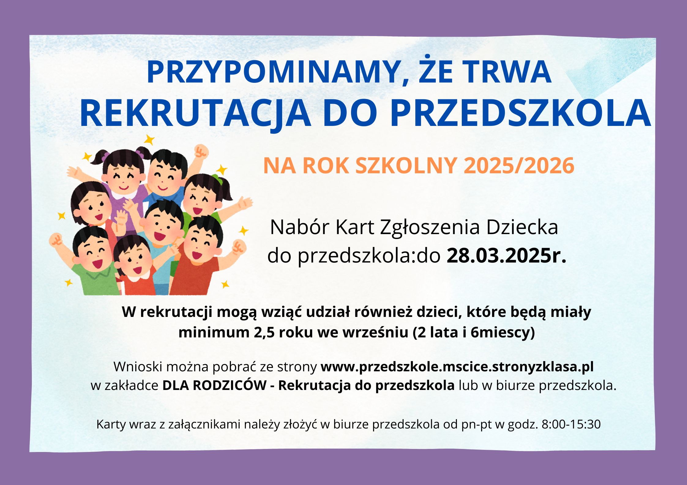 Inforrmacja dotyczaca Rekrutacji do Przedszkola na nowy ok szkolny